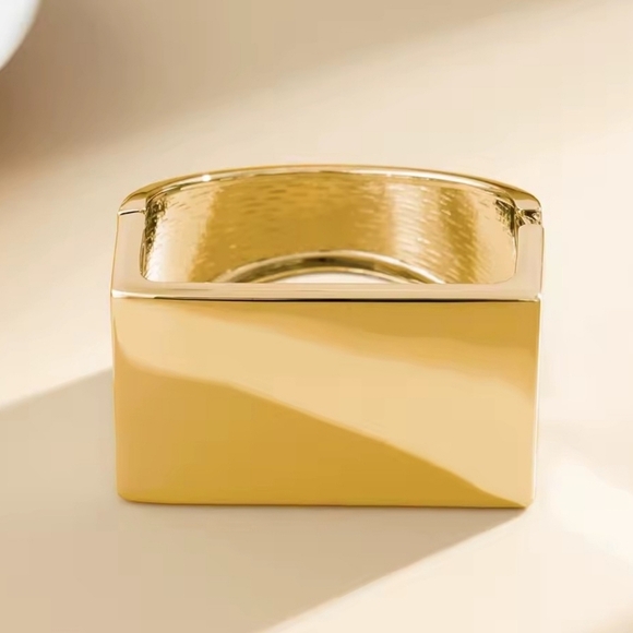 Gold Geometric Cuff Bangle - Picture 9 of 10